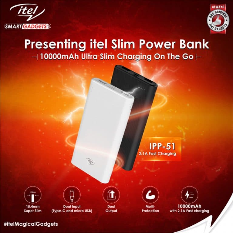 Powerbank Itel 10000 MAh ULTRA SLIM GARANTIE 6 MOIS.